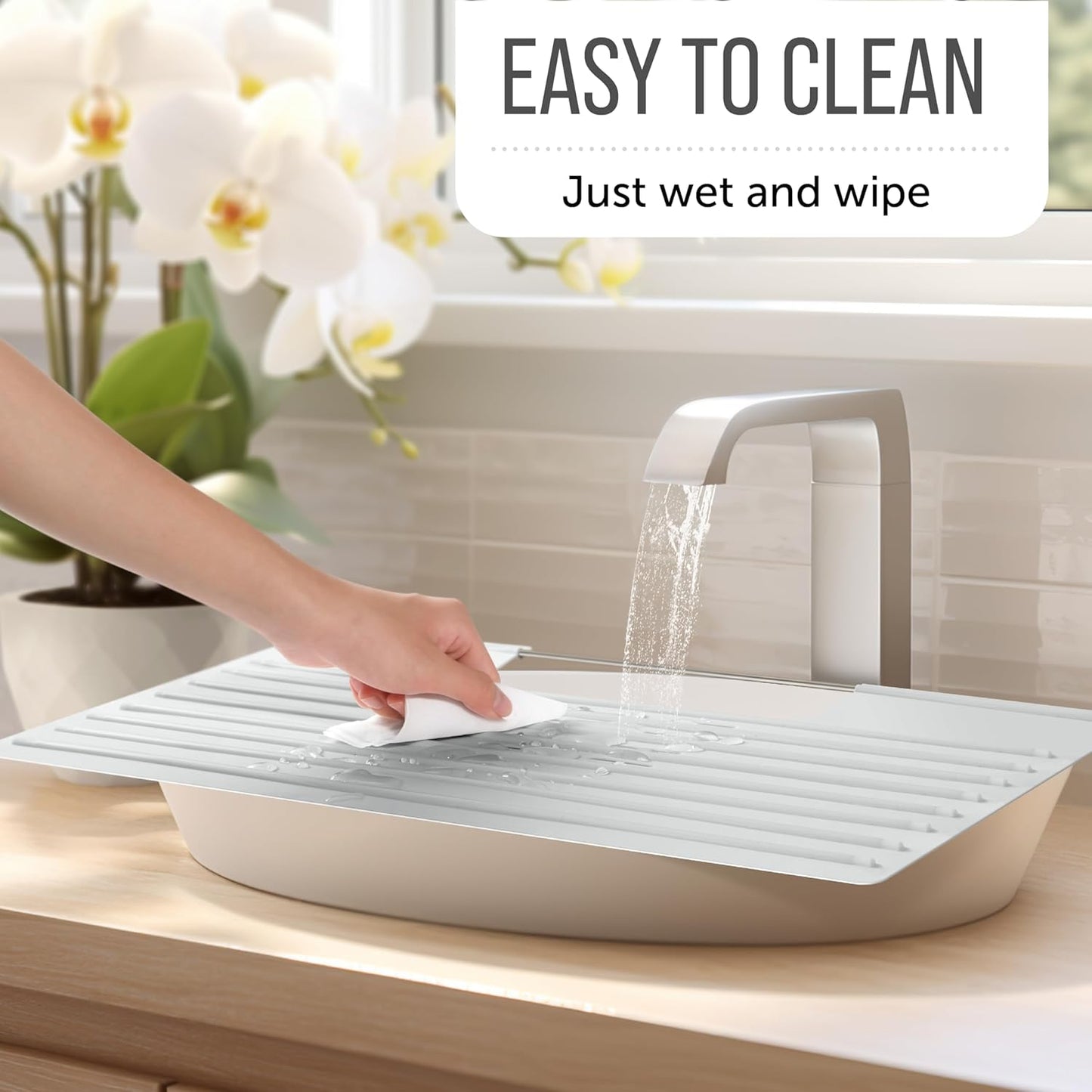 Maplefield Bathroom Sink Cover for Counter Space, Heat Resistant Silicone Sink Mat for Your Beauty Routine, Small Bathroom Space Saver Sink Cover for Makeup (Gray Large, 22 x 2 x 2 Inches)
