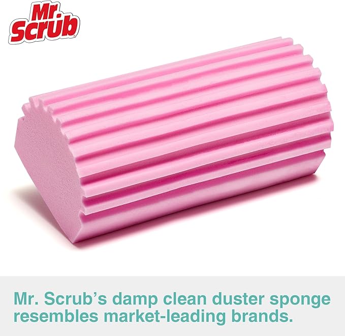 4 Pack Damp Dusting Sponge Duster, Pink Dust Cleaning Sponge, Reusable Household Cleaning Sponge Tool for Blinds, floorboards, Fan Blades, Vents, Glass, Railings, Mirrors