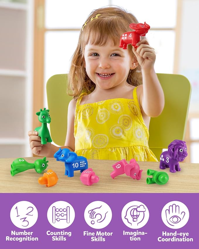 Coogam Number Matching Toy Set, 10pcs Double-Sided Animal Number Counting Game, Preschool Montessori Fine Motor Skill Mathematics Educational Toys for 3 4 5 Year
