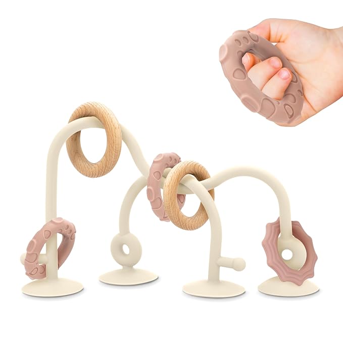 Baby Suction Cup Sensory Toy - Gentle 24hr Adhesion Montessori Sensory Teething Highchair Toy Gift for 0-6 6-12 Months Babies, Interactive Silicone Bath Teether Toys for Infants, Toddlers