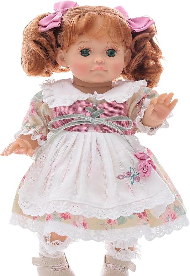 Baby Doll, 12 Inch Realistic Reborn Toddler Real Life Baby Dolls with Red Hair in Two Ponytails, Vintage Floral Dress, Premium Collectible Doll Gifts for 3+ Year Old Girls (Small)