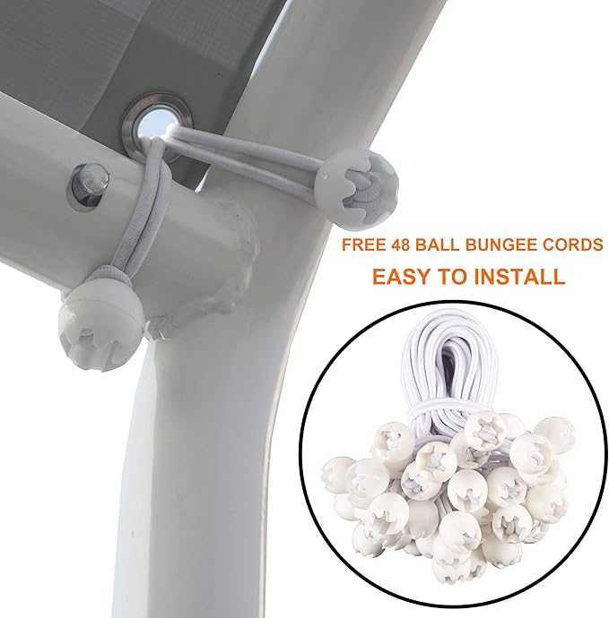10 x 20 Ft Carport Replacement Canopy Cover Garage Top Tent Shelter Tarp with Free 44 Ball Bungee Cords,Grey(Only Cover, Frame Not Include)