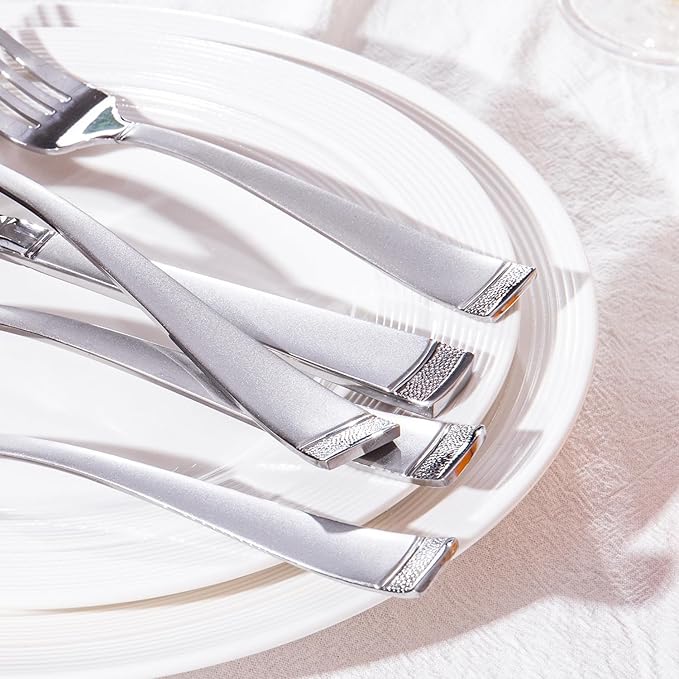 HIKAA 60PCS Matte Handle Silverware Set for 12, Stainless Steel Flatware Set, Modern Design Cutlery Set for Home/Hotel/Wedding, Dishwasher Safe