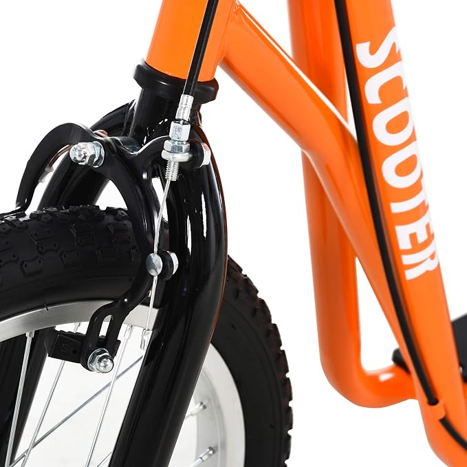 Aosom Youth Scooter Kick Scooter for Kids 5+ with Adjustable Handlebar 16" Front and 12" Rear Dual Brakes Inflatable Wheels