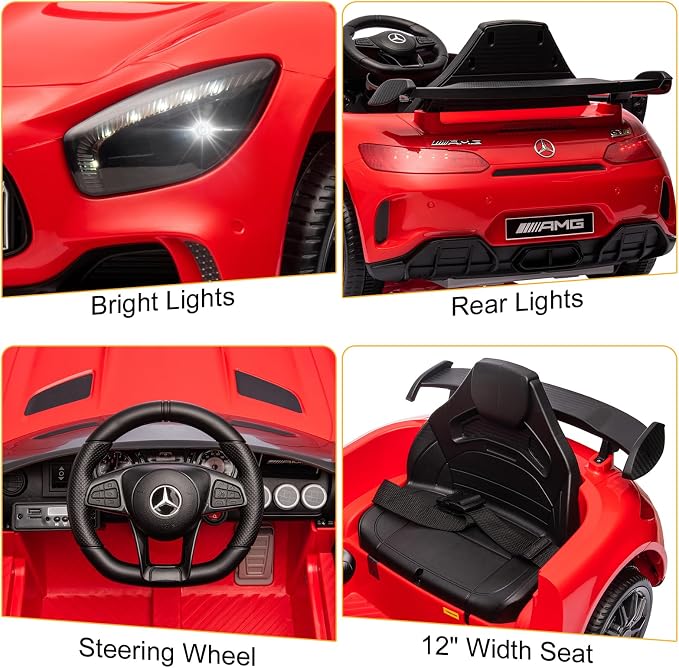 Winado 12V Ride on Car, Licensed Mercedes Benz AMG GTR Battery Powered Electric Vehicle, w/Parent Remote, Wider Seat, LED Lights, Openable Doors, MP3 Player, Smooth Start, 3 Speeds - Red