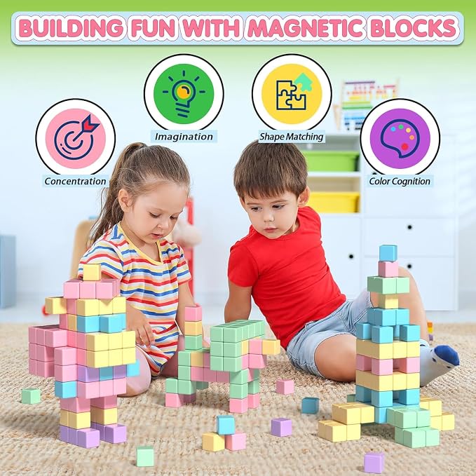 Apluses 45PCS Magnetic Blocks - Toddler Girl Toys, Magnet Building Blocks, STEM Sensory Outdoor Autism Toys for 3-5 Year Old Boys & Girls, Magnetic Cubes Classroom Must Haves for Kids Ages 3+