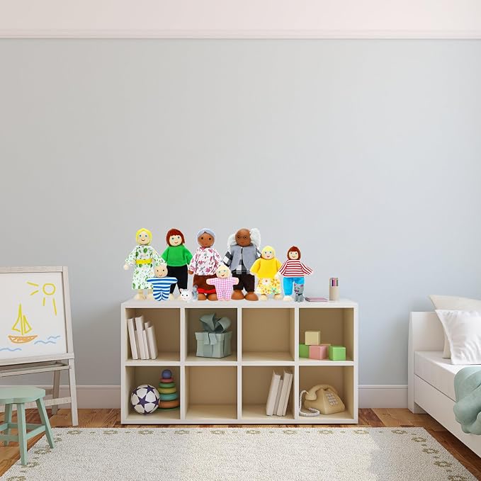 ONEST 20 Pieces Wooden Dollhouse Family Set Mini People Figures Dog Cat Sets Dollhouse Dolls Wooden Doll Family Pretend Play Figures Accessories for Pretend Doll House Toy
