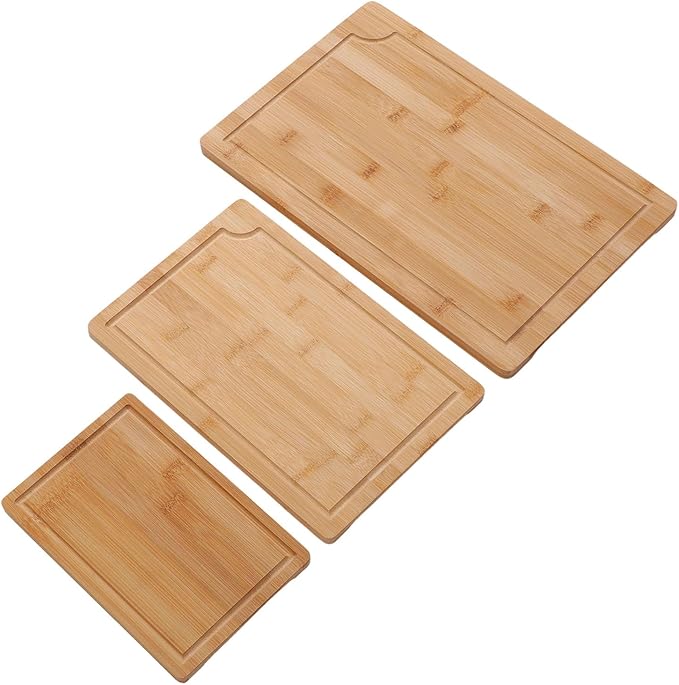 Bewinner Three Piece Wood Cutting Board Set | Smooth Cleaver Friendly Chopping Boards With Grooves And Inner Handles For Kitchen Serving