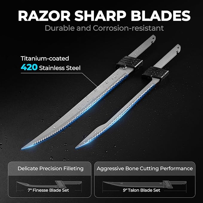 KastKing Speed Demon 110v Electric Fillet Knife, Precision Cut with High Torque Motor, ETL Certified Safety, Balanced Lightweight Handle, 2 Sets of Stainless-steel Blades