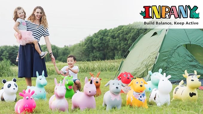 INPANY Pink Unicorn Hopper, Horse Hopper, Bouncy Inflatable Animal Ride-on Toy for Children, Boys and Girls, Toddlers (Pump Included)