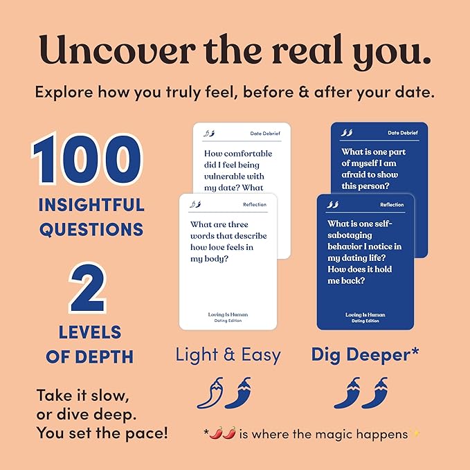 Loving is Human (Dating Edition) | 140 Conversation Cards to Help Deepen Romantic Relationships | Self-Reflections on Dating, Love & Early Relationships | Dating Card Game for 1+ Players