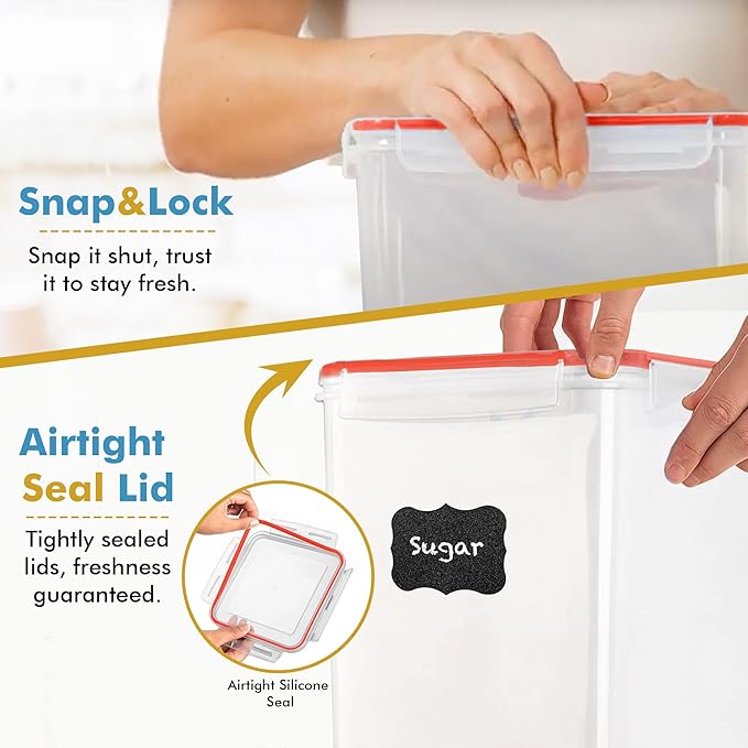 Shazo 2 PC (9.5L | 321 Oz) Extra Large Bulk Food Storage Containers with Airtight Lids for Flour, Sugar, Rice, Cereal & Pasta - Leakproof, BPA-Free Plastic Canisters for Kitchen & Pantry Organization