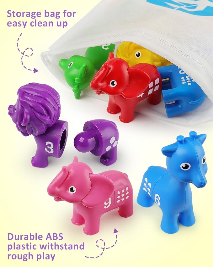 Coogam Number Matching Toy Set, 10pcs Double-Sided Animal Number Counting Game, Preschool Montessori Fine Motor Skill Mathematics Educational Toys for 3 4 5 Year
