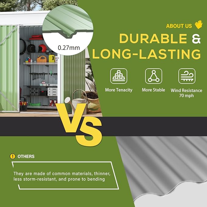 AECOJOY 5' x 3' Outdoor Storage Shed, Small 3x5 Metal Sheds & Outdoor Storage Clearance with Lockable Door, Utility and Tool Storage Cabinet Garden Shed for Backyard, Patio, Outside use in Green