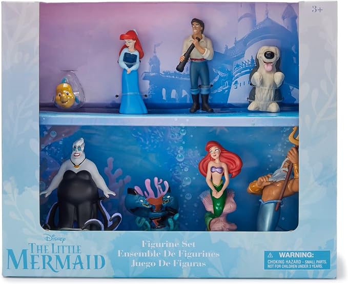 Disney Store Official The Little Mermaid Figure Set – 8 Fully Sculpted Disney Figures Including Ariel, Prince Eric, Ursula & More in Double-Tiered Box with Scenic Backgrounds
