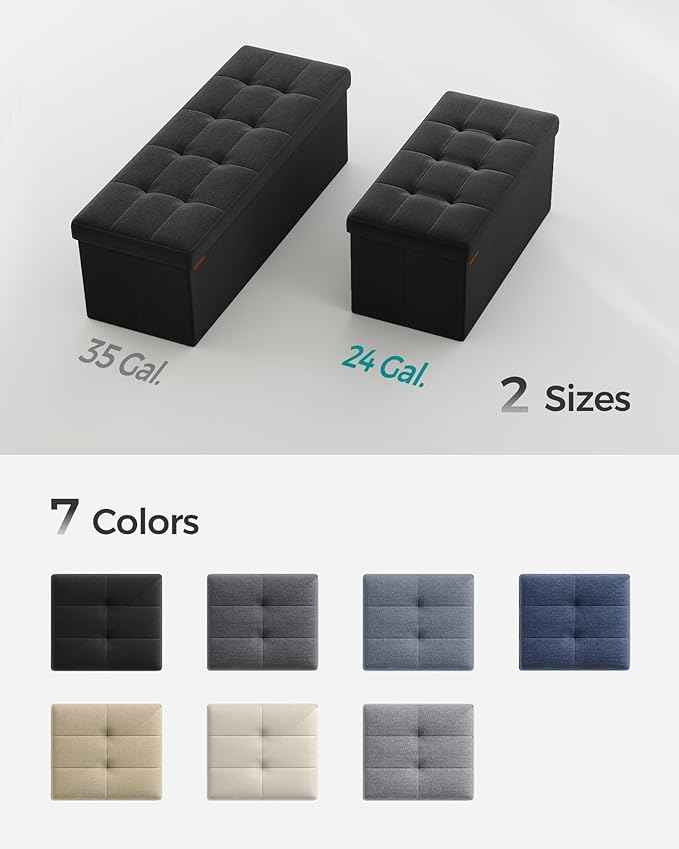 SONGMICS Mazie Collection - 30 Inches Folding Storage Ottoman Bench, Ottoman Foot Rest, End of Bed Bench, Storage Chest, Load 660 lb, for Living Room, Bedroom, Entryway, Ink Black ULSF047B01