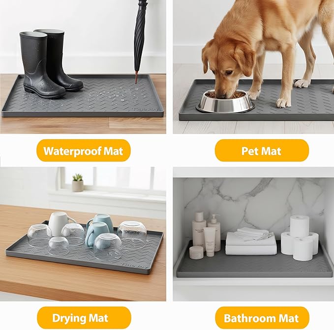 TigeJoy 22" x 19" Under Sink Mats for Kitchen Waterproof, Leak-Proof Silicone Mat Sink Protector and Cabinet Liner, Kitchen Essentials Organizer and Storage, Boot or Shoe Tray, Pet Feeding Mat