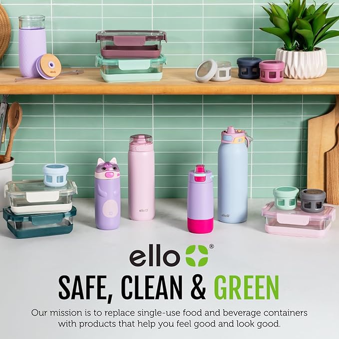 Ello Pop & Fill 32oz Stainless Steel Water Bottle with QuickFill Technology, Double Walled and Vacuum Insulated Metal, Leak Proof Locking Lid, Straw and Chug, Reusable, BPA Free, Blossom Bliss