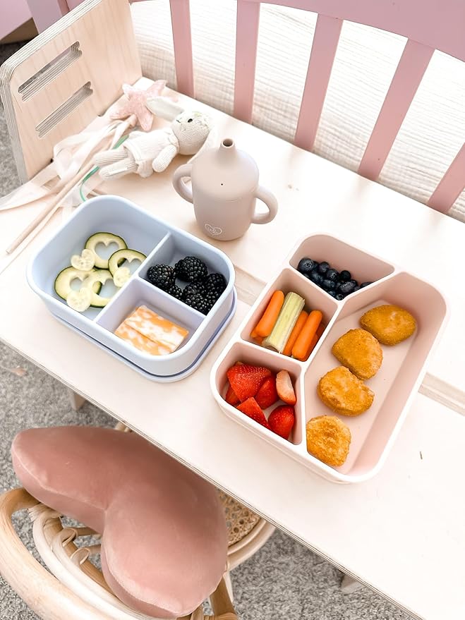 Ullabelle Leak Proof Bento Box Food-Grade Silicone Bento, BPA, Phthalate, Lead, & PVC Free - Bento Lunch Box for Daycare, Kids, & Adults - Leak Resistant Sets With Lids Snack Box Container (Grey)