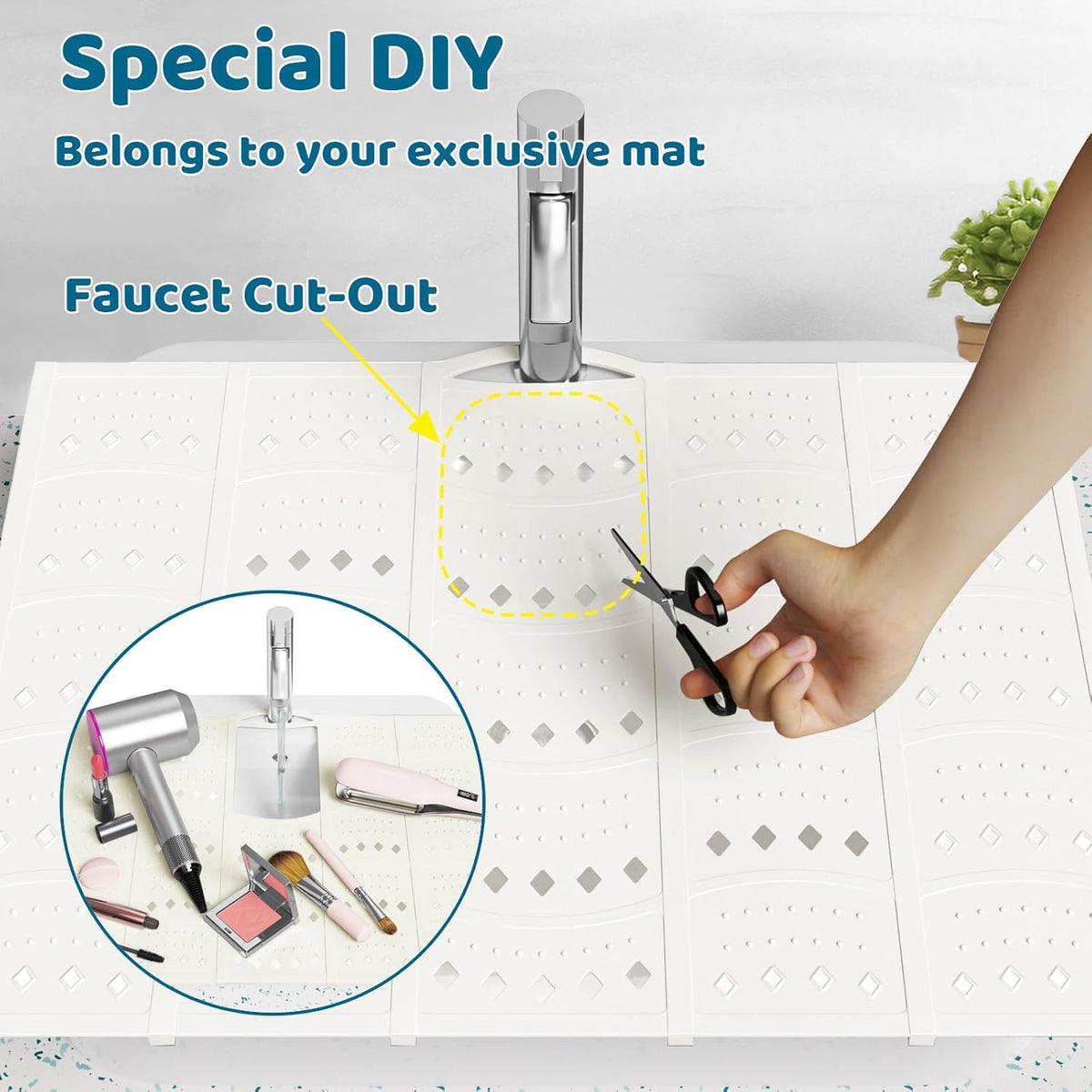 Bathroom Sink Cover for Counter Space, Sink Mat Foldable Sink Cover, Silicone Makeup Organizer Mat Space Saver, Small Bathroom & Rv Camper Travel Must Haves Accessories, Pearl