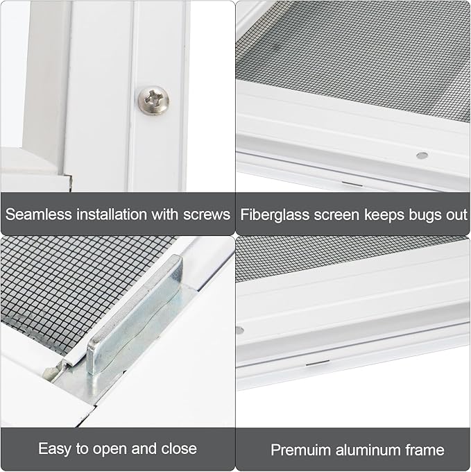 Yuzzy 12" x 18" Shed Windows with Tempered Glass and Fiberglass Screen, 2 Pack Small Sliding Windows for Shed, Chicken Coop, Playhouse, Household, Garage, Barns (White)