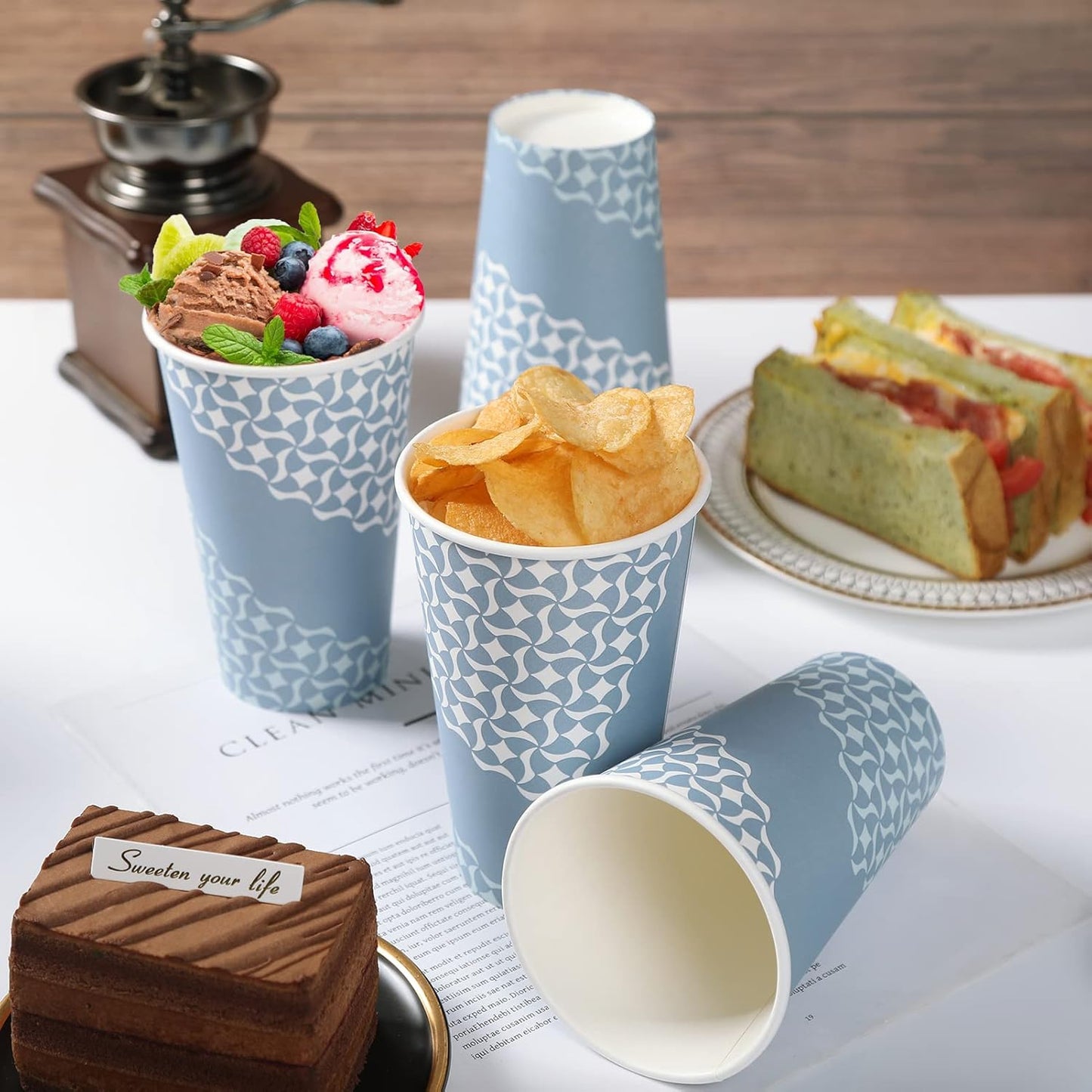 MUCHII 16 oz Paper Coffee Cups, Disposable Paper Cups 210 Count, Disposable Paper Cups for Hot Beverage, Paper Drinking Cups Big for Home use, Office, Restaurant and Events