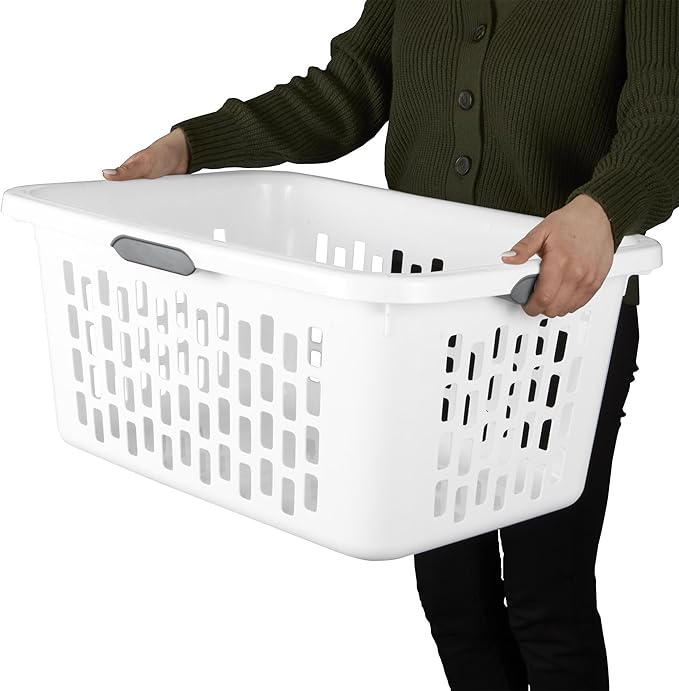 Sterilite Laundry Basket, Plastic Clothes Hamper, Large Rectangle Bin with Comfort Grip Handles and Reinforced Rim, 2 Bushel Capacity, White, 12 Pack