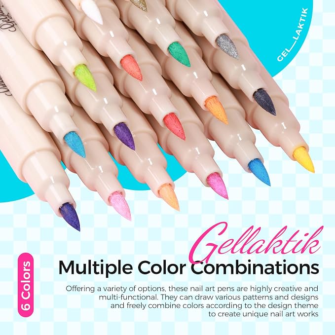 6 Colors Nail Art Pens Set - 3D Nail Polish Pens 0.7MM Acrylic Paint Pens Nail Markers for Nail Art Dotting Drawing Painting Liner Brush for DIY Home & Salon Halloween Decoration Beginners Gifts
