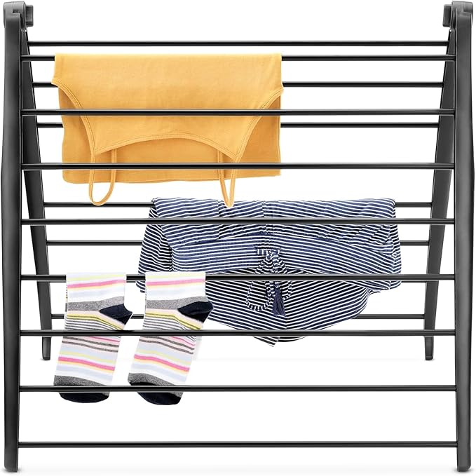 Whitmor Spacemaker Folding Drying Rack, Indoor Clothes Organizer with Patent-Pending Design, Space Saving, 6" L x 26" W x 51.5" H, Black