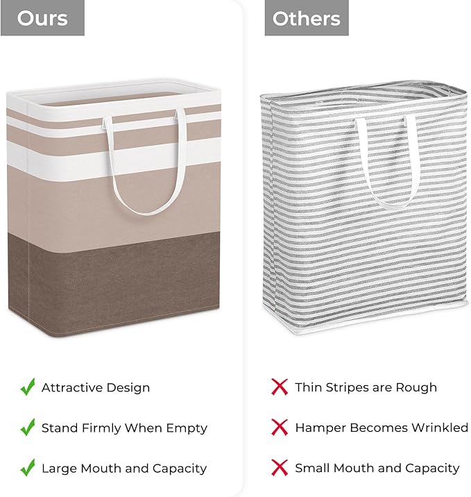 HomeHacks 2-Pack Large Laundry Basket, Waterproof, Freestanding Laundry Hamper, Collapsible Tall Clothes Hamper with Extended Handles for Clothes Toys in the Dorm and Family (Brown, 100L)