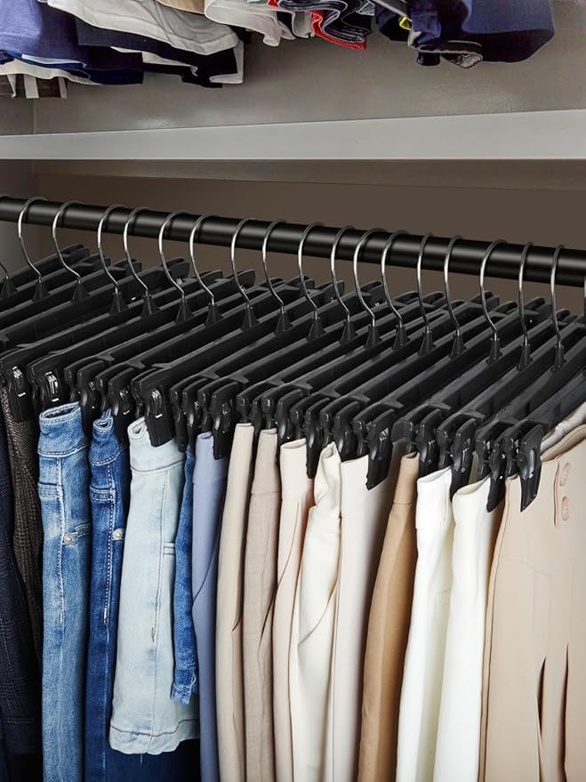 Smartor Pants Hangers - 90 Pack, Black Pant Hangers with 360° Hooks, Shorts Hanger with Strong Clamps, Dress, Heavy Duty Hanger for Trousers, Skirt, Jeans, Slacks (10 Inch)