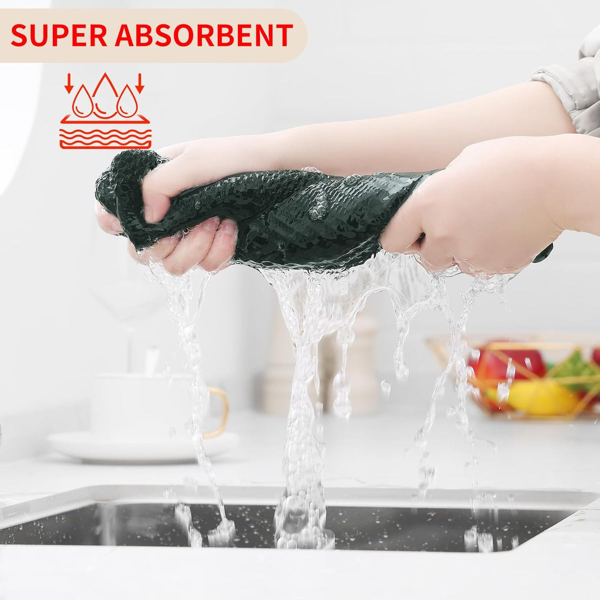 Homaxy 100% Cotton Waffle Weave Kitchen Dish Towels, Ultra Soft Absorbent Quick Drying Cleaning Towel, 13 x 28 Inches, 12-Pack, Blackish Green