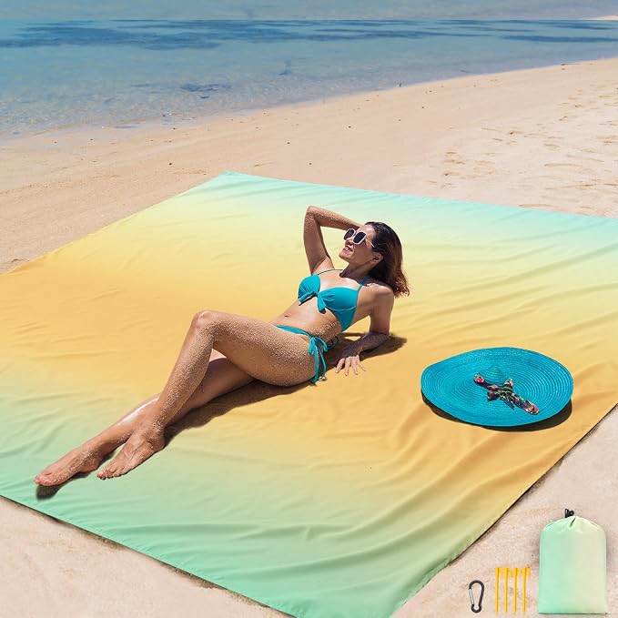 AISPARKY Beach Blanket Waterproof Sandproof Extra Large, Oversized Beach Mat, Quick Drying&Compact&Lightweight, Picnic Blankets Vacation Essentials for Outdoor Beach Camping (79" X 108" (6 Person))