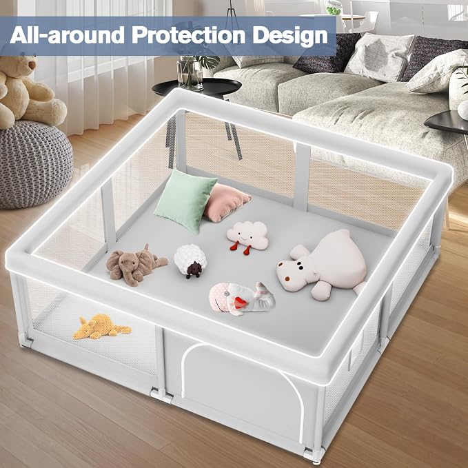 Baby Playpen for Babies and Toddlers 50 x 50 inch, Play Yards Indoor & Outdoor, Sturdy Safety Play Pen with Soft Breathable Mesh, Baby Fence