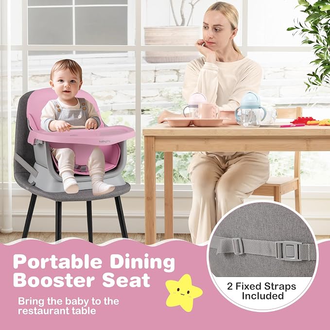 BABY JOY 16 in 1 High Chair, Convertible Baby Highchair for Babies and Toddlers with Activity Center, Booster Seat, Building Block Table, Toddler Chair with Safety Harness, Removable Tray (Pink)