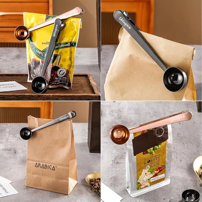 Golden Coffee Scoop with Bag Clip, Multi-Function Milk Powder Measuring Spoon, 20ml