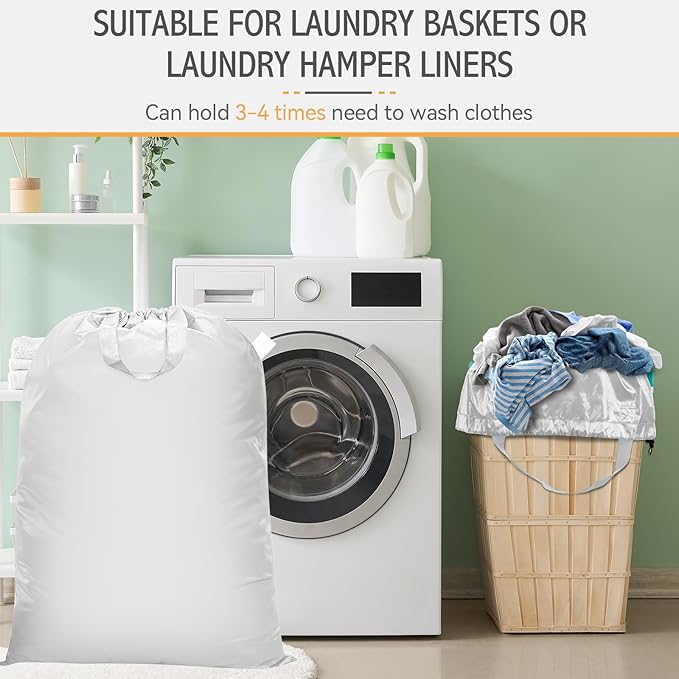 Extra Large Heavy Duty Laundry Bag - 28" x 40", Travel Laundry Bag for Dirty Clothes, Camping (White)