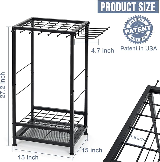 Garden Tool Organizer Holds 50 Long-Handled Tools/Rakes/Brooms/Shovles for Garage Organization and Storage, Shed, Outdoor, Lawn, Heavy-Duty Steel, Black, Easy Assembly (Corner Tool Organizer)