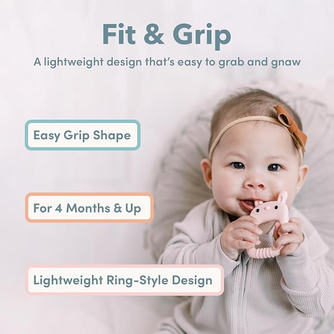 Loulou Lollipop Wild Silicone Teether for Babies 4 Months and Up, Textured Teething Ring for Sore Gums, BPA-Free Food-Grade Silicone, Easy-Grip Open Shape, Dishwasher & Freezer Safe, Smiley Sharks