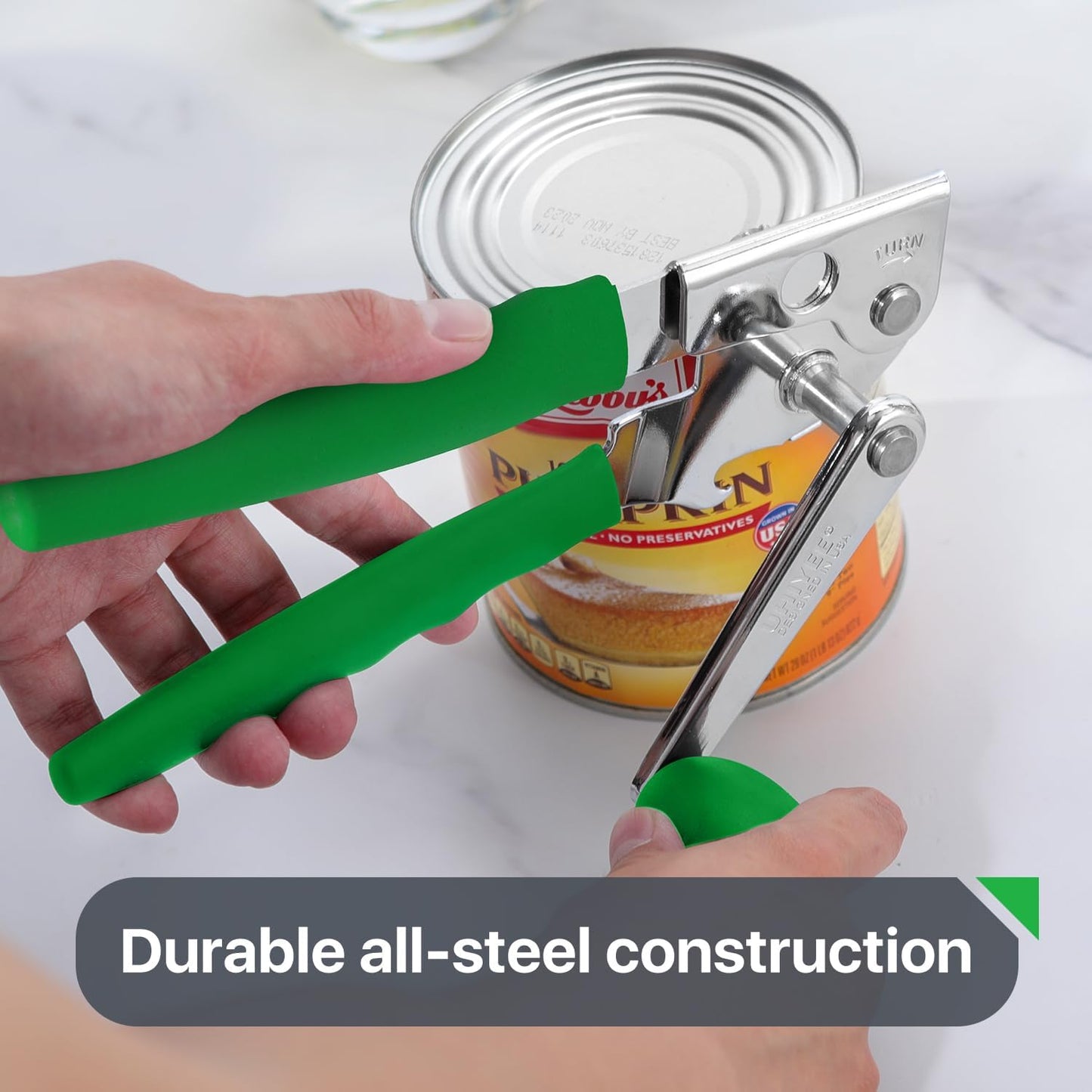 Commercial Can Opener, UHIYEE Hand Crank Can Opener Manual Heavy Duty with Comfortable Extra-long Handles, Oversized Knob, Large Handheld Can Open Easy for Big Cans, Green