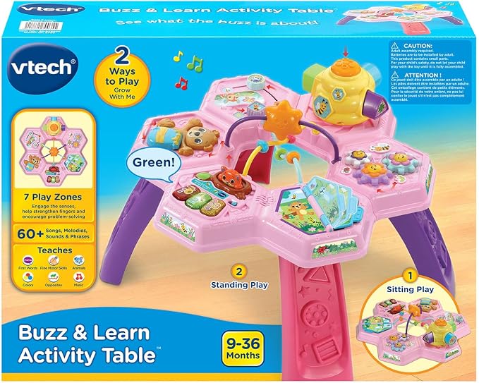 VTech Buzz and Learn Activity Table with Seven Interactive Play Zones, Pink
