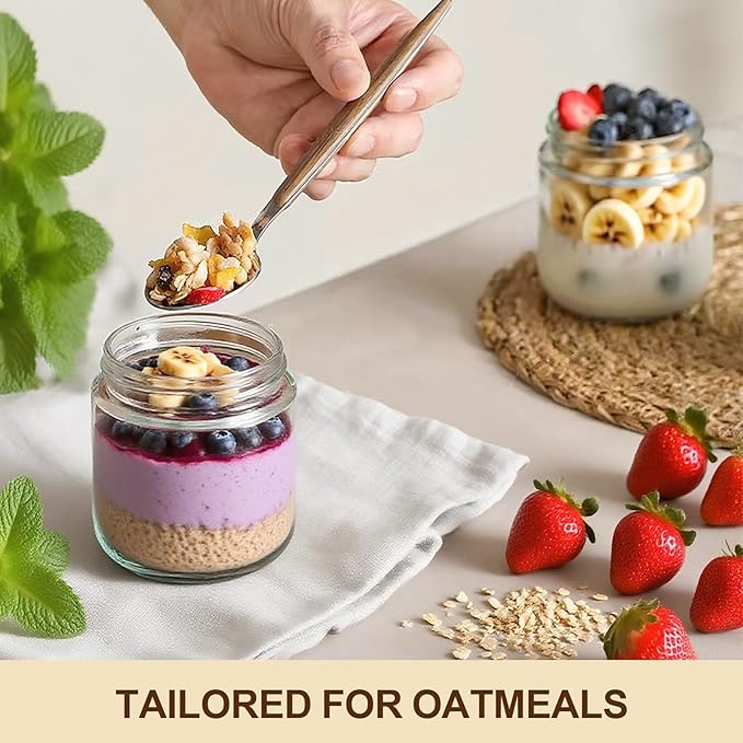 6 Pack 10oz Glass Jars with Bamboo Lids, Overnight Oats Containers with Airtight Lids, Storage Containers Wide Mouth Mason jars for Salad,Yogurt, Sugar, Snacks, Spices