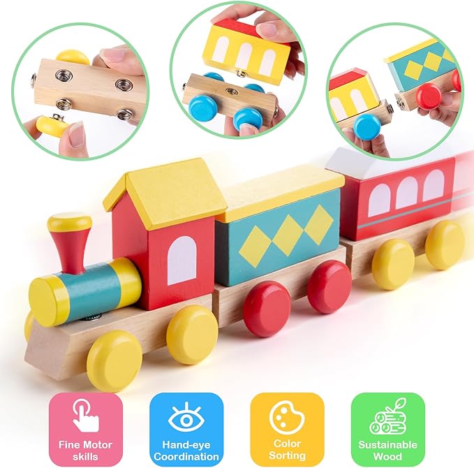 TIGERHU Wooden Train Set | Educational Building Toys with Snap-On Design, Eco-Friendly Solid Wood Tracks & Non-Toxic Materials for Ages 3-8