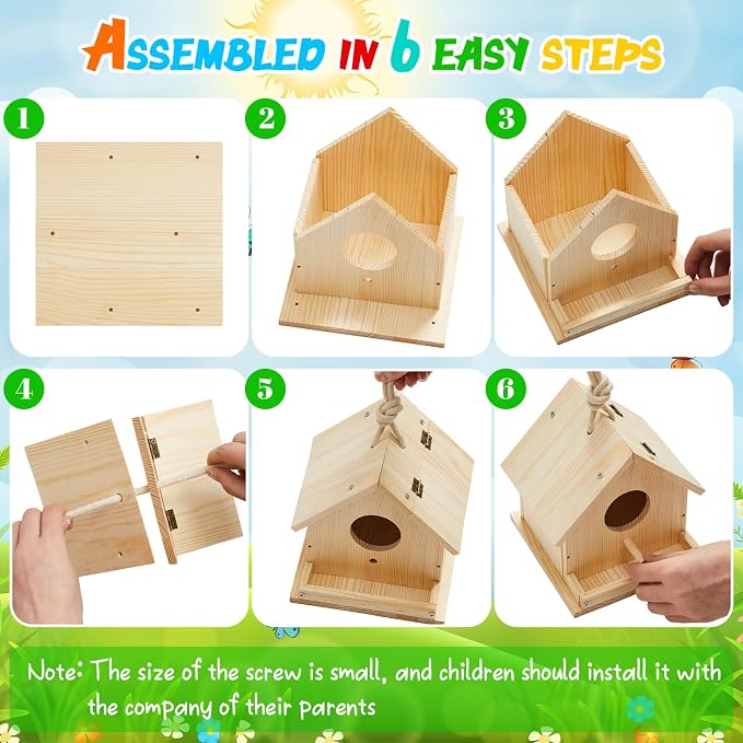 Liliful 8 Sets Wooden DIY Birdhouse Kit, Unfinished Bird Houses with Paints and Paintbrushes, Bird Feeder Craft Arts for Kids Ages 4-8, 8-12, Classroom Activity and Adults Wooden Craft Gifts