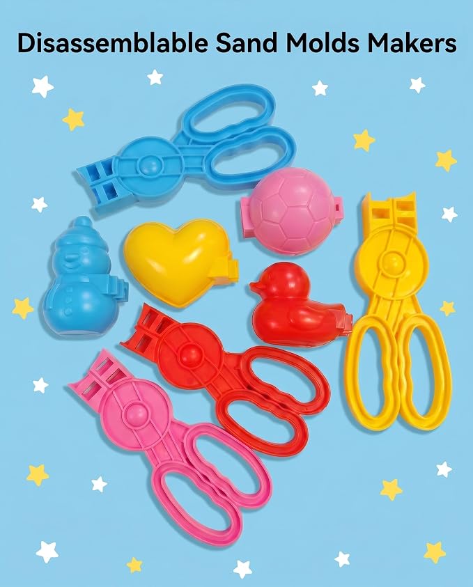4 Pcs Sand Molds Maker, Beach Toy for Kids, Duck/Ball/Heart/Snowman Shapes, Sandbox Outdoor Play Sand Toys, Gifts(Pink/Yellow/Blue/Red)