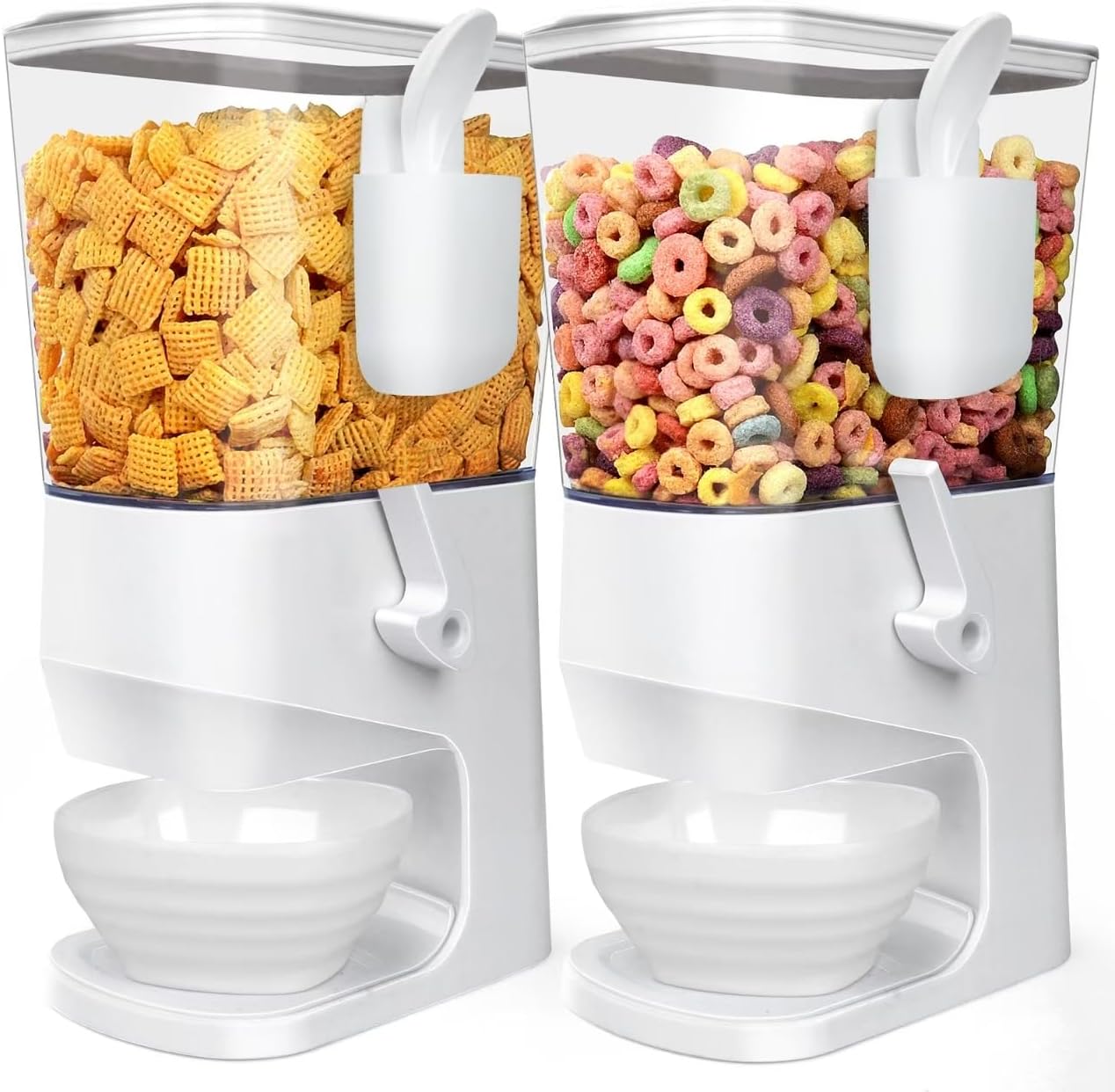Cereal Dispenser Countertop With Bowls and Spoons Cereal Containers Storage for Pantry Snack Organizer Dry Food Storage Container with Lid for Kitchen Organization Oatmeal Nut Granola（2pcs White）