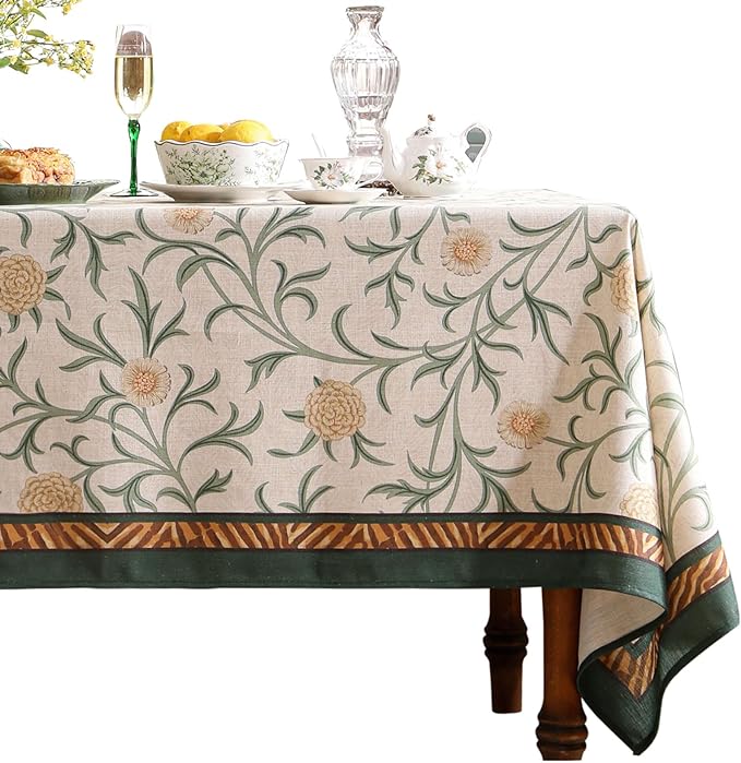 patdrea Designer French Linen Table Cloth for Rectangle Table,Vintage Fall Decorative Tablecloth,Floral Decoration Cover for Kitchen Dining Christmas,Tea Party,Thanksgiving,55"x87"-Littledaisy