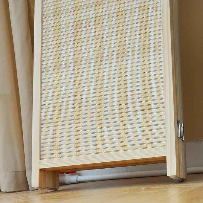 6 Panel Bamboo Room Divider – 5.6 ft Tall Folding Privacy Screen, Natural Beige Freestanding Room Partition Wall (67" x 92.1", 6-Panel)