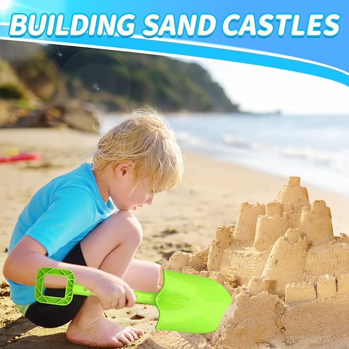 16" Beach Sand Shovels Toys for Kids, Gardening Tool Kits, Sturdy Long Wooden Spade for Sand Snow Digging, ABS Plastic Scoops Equipment Gift for Summer Winter Camping Backyard Planting (3PCS)