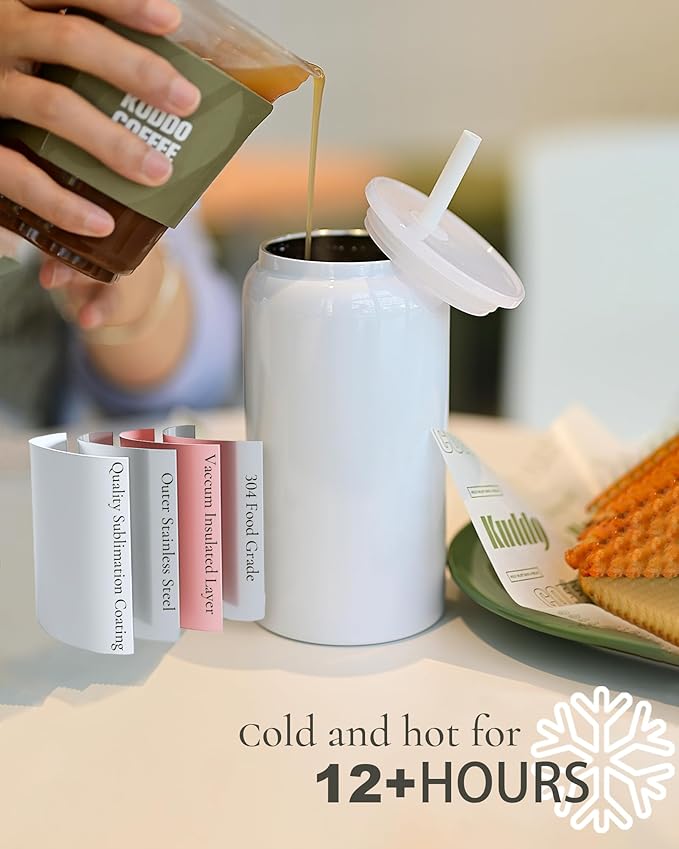 Glass Cups with Lids and Straws, 16oz Stainless Steels Cups, Beer Cups, Iced Coffee Cup, Smoothie Cup, Sublimation Tumbler, Green (Smooth Polished Finish, Sublimatable)